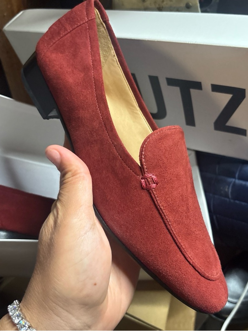 SCHUTZ Women's Suede Loafer in Brick Red